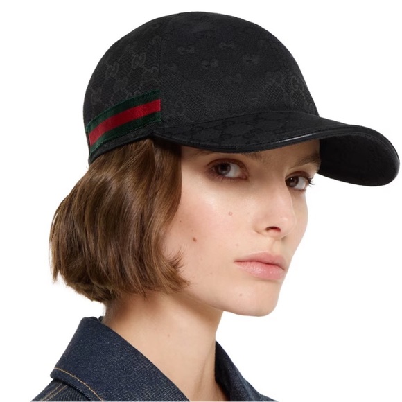Authentic Gucci GG Monogram with Web Canvas Baseball Cap Hat Black Size M NWOT